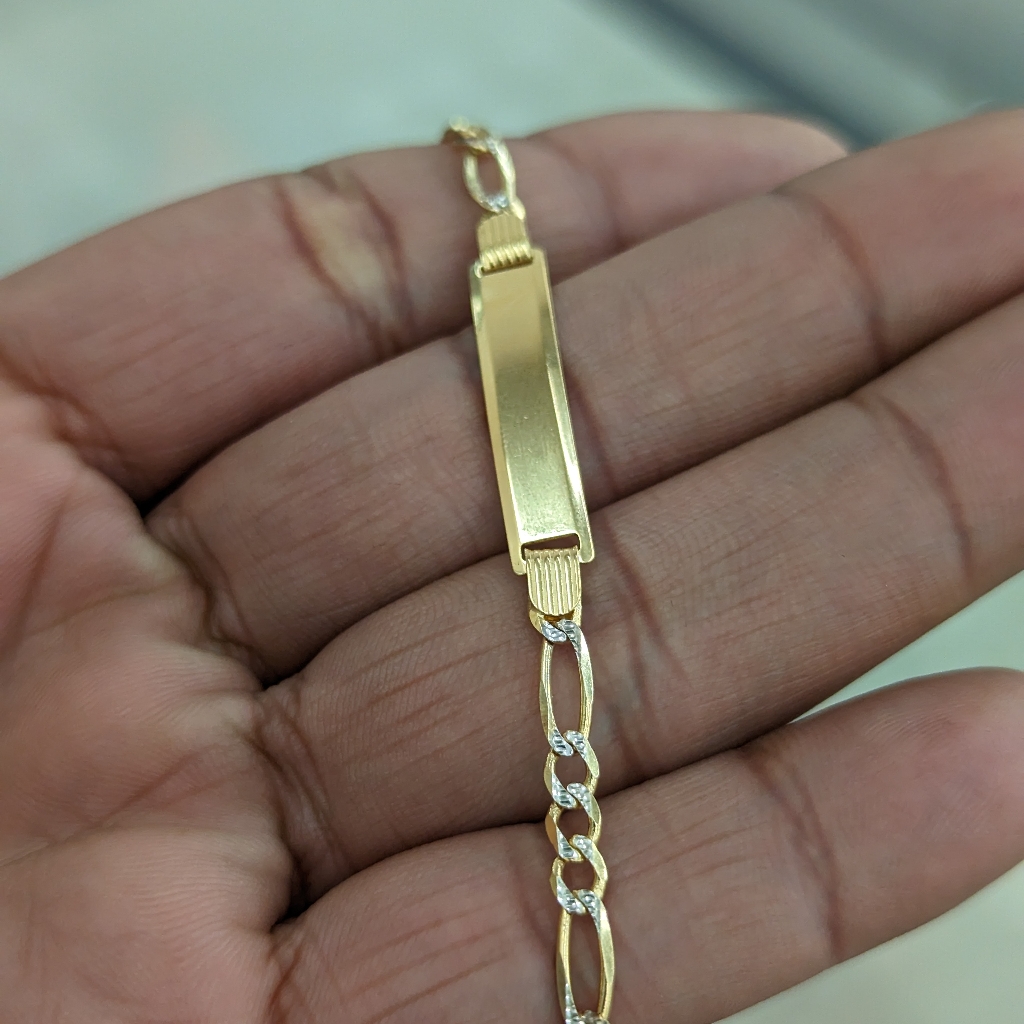 14kt Real Gold Solid Figaro Diamond Cut Id Bracelet